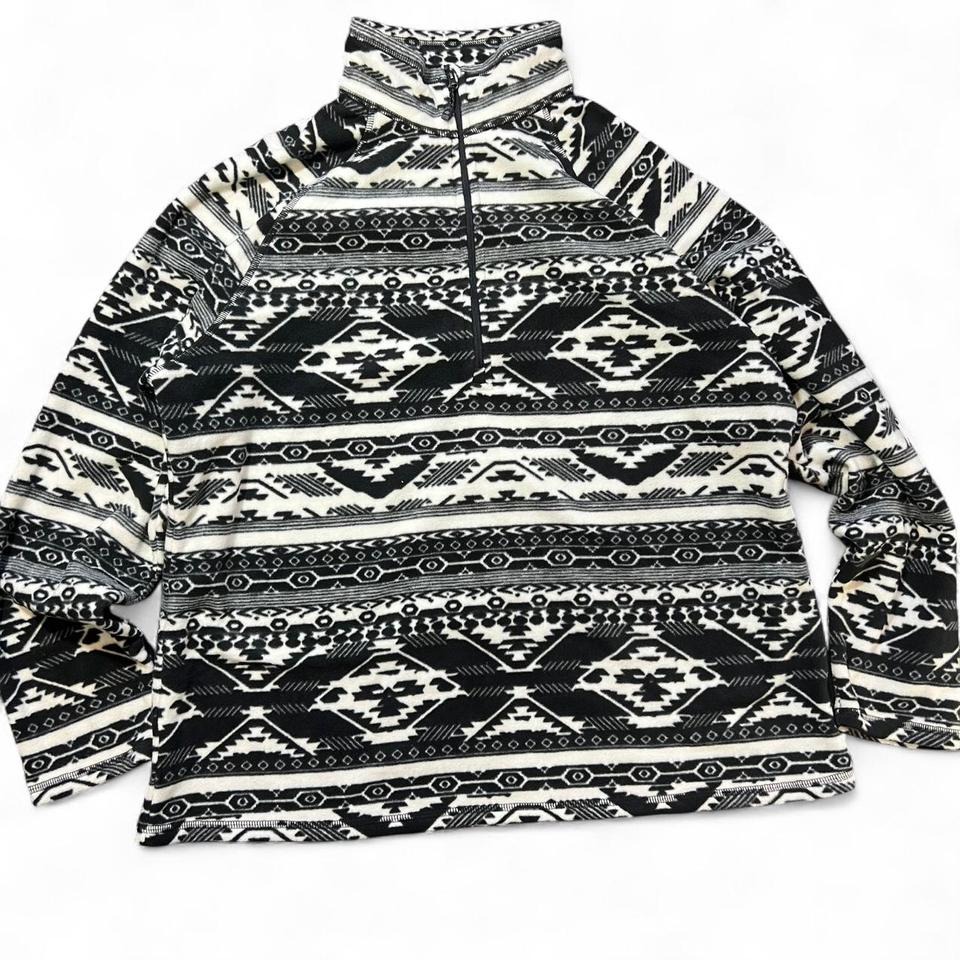 Black And White Eddie Bauer Aztec Quarter Zip Fleece